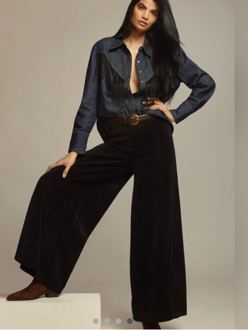 Anthropologie Black Wide-Leg Corduroy Trousers